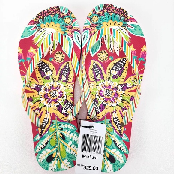 PR: Vera Bradley Flip Flops Rumba SZ 7-8 Medium tropical floral pattern - Picture 1 of 13